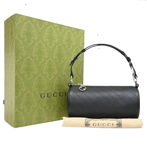 GUCCI Logo Blondie Interlocking GG Mini Shoulder Bag Leather Black 92RF527 - Picture 1 of 14